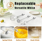 Nahida Green Milk Frother Wand for Coffee, Frother Handheld Rechargeable Electric Whisk with 3 Heads 3 Speeds Drink Mixer Coffee Frother Foam Maker For Latte, Cappuccino, Hot Chocolate, Egg