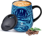 Ideus 16 oz Insulated Coffee Mug with Handle and Lid, Double Wall Stainless Steel Vacuum Thermal Coffee Mug, Travel Coffee Cup Thermal Cup for Home and Office, Blue Zebra
