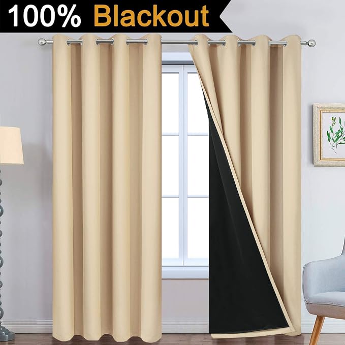 Yakamok Beige 100% Blackout Curtains 96 Inches Long - Image 2