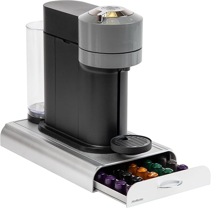 Mind Reader Nespresso Compatible Capsule Drawer, Countertop, Coffee Pod Holder, Storage, 9.25"L x 15"W x 2"H, Silver