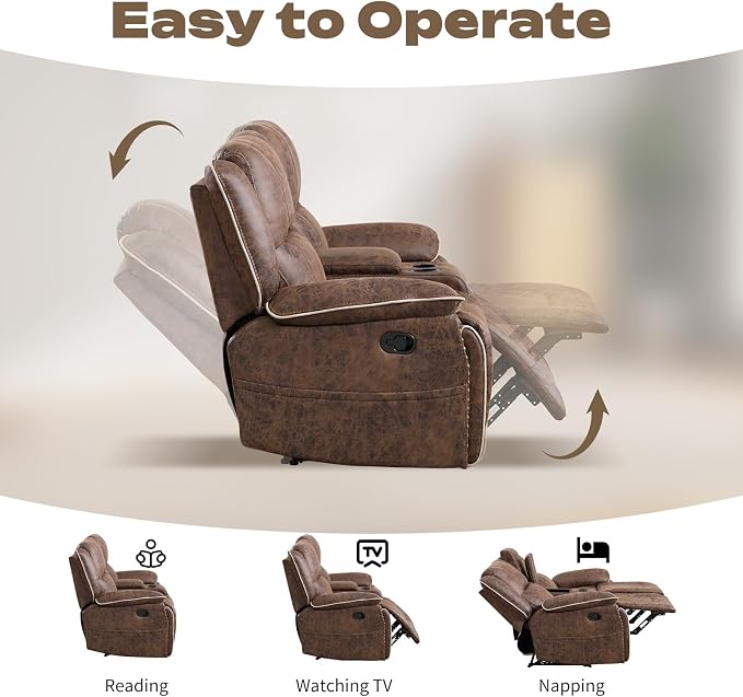 EBELLO Faux Leather Manual Recliner 3 Seater Reclining Sofa Chair, 3 Seat Sofa - Image 4