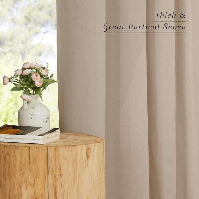 NICETOWN Linen Taupe Window Curtains 84 inches Long, Grommet Thick Linen Blend - Image 3