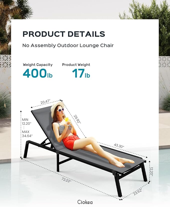 Patio Chaise Lounge Chair Set of 4, Foldable Lounge Chair - Image 2