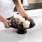 The Cake Stand -10" Ceramic Pedestal Cake Stand with Gloss Finish - Modern Display for Cakes, Cupcakes, Cookies & More - Perfect for Weddings, Birthdays & Baby Showers (Black)