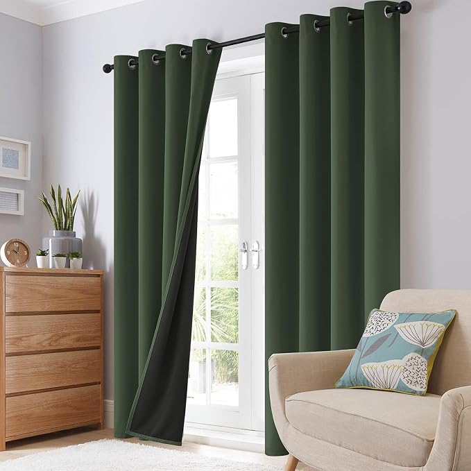SimpleHome Greyish Green 100% Blackout Curtains Room Darken Living Room 84L | - Image 8