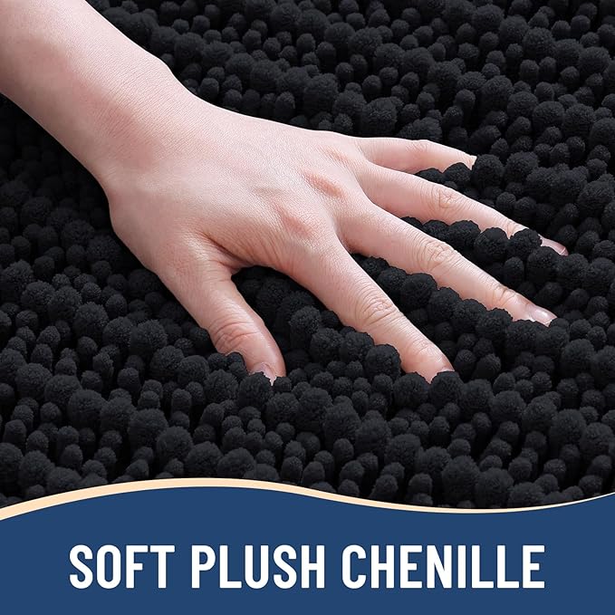 Arotive Luxury Chenille Bathroom Rug Mat, Extra Soft Thick Absorbent Shaggy Bath Rugs, Non-Slip Machine Wash Dry, Plush Bath Mats for Bathroom, Shower and Tub, 44x24, Black