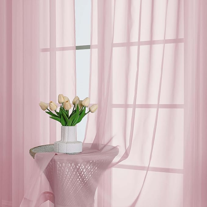Chyhomenyc Blush Pink Sheer Curtains 96 Inches Long 2 Panels, Light Filtering - Image 2