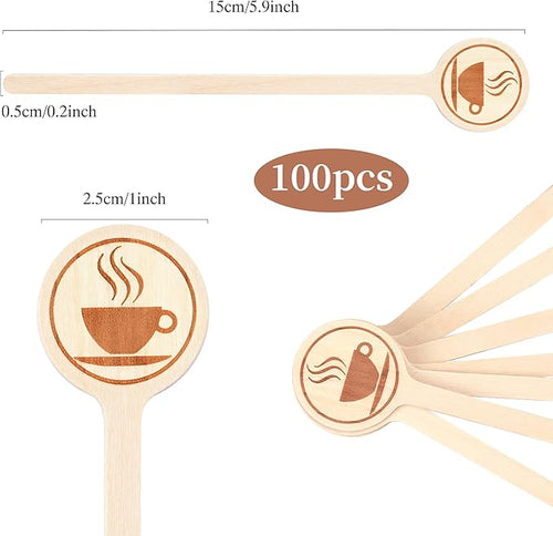 100Pcs Coffee Stirrers-5.9 Inch Natural Wooden Stir Sticks with Round Ends, Disposable Biodegradable Cafe Grade Coffee Stir Sticks Wood Beverage Mixer for Coffee Cocktails Milk Tea
