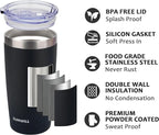 SUNWILL Travel Coffee Mug with Lid, 20 oz Tumbler Set of 2, Insulated Stainless Steel Cup for Water, Tea, Ice, Powder Coated Black 2 pack