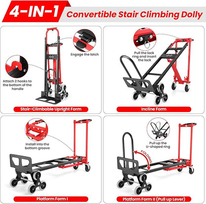 4-in-1 Hand Trucks Dolly 1000 LBS Stair Climbing Cart, Heavy Duty Industrial - Image 4