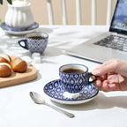 Selamica Ceramic 2 oz Espresso Cups, Small Expresso Coffee Cup Set with Saucers, Porcelain Mini Demitasse Cups for Latte Mocha Tea, Set of 6, Vintage Blue