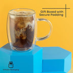 JoyJolt Double Wall Glasses 13.5-Ounce Insulated Mugs Double Walled Glass Cups For Coffee Tea Set of 2