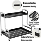 KISKIS Coffee Mug Cup Holder Space Saving 2-Tier Sturdy Stable Metal Storage Shelf, Prevent Falling Scratch Resistant Kitchen Rack Office Bathroom Desktop Organizer,Black