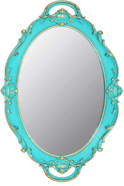 YCHMIR Vintage Small Mirror 14.5 x 10 Inch Oval Blue Wall Mirror by YCHMIR