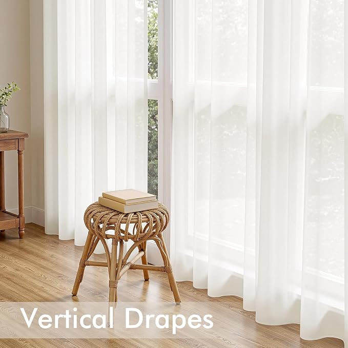 MIULEE Ivory Sheer Curtains 63 Inches Long 4 Panels 42 x 63 Inches | Light - Image 5