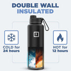 IRON °FLASK Camping & Hiking Hydration Flask with 3 Lids - Stainless Steel, Double Walled & Vacuum Insulated Water Bottle - Leak Proof & BPA Free (Blue Waves, Spout - 40 oz)