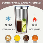 20 oz Tumbler with Lids and Straws, Stainless Steel Insulated Coffee Tumbler, Double Wall Vacuum Insulated Travel Mug Cup, Leakproof Thermal Coffee Cup for Hot and Cold Drinks (Rose Gold)