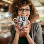 Karma Gifts 16 oz Black and White Boho Mug Beetle - Cute Coffee and Tea Mug - Ceramic Coffee Mugs for Women and Men