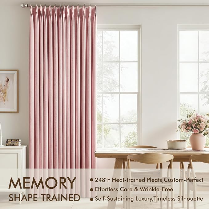 MIULEE Pink Pinch Pleated 100% Blackout Linen Curtains 40x63 Inches | Room - Image 3