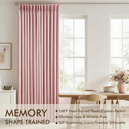 MIULEE Pink Pinch Pleated 100% Blackout Linen Curtains 40x96 Inches | Room - Image 3