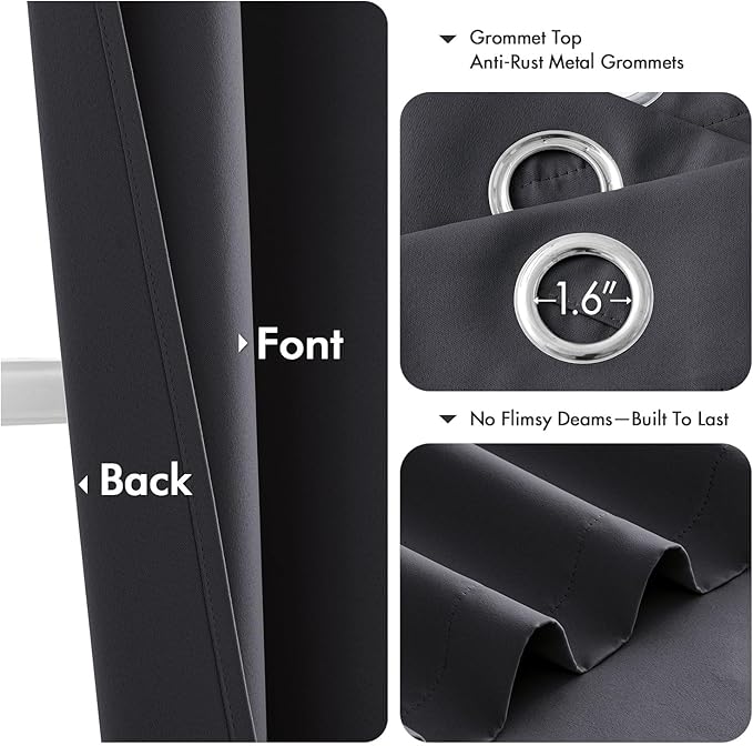 MIULEE Blackout Curtains for Bedroom 2 Panels 40 x 68 Inch Long Dark Grey | - Image 4