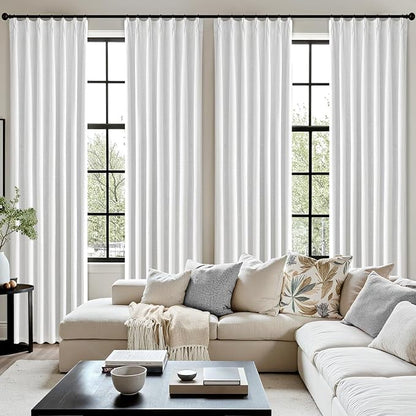 MIULEE White Pinch Pleated 100% Blackout Linen Curtains 40x108 Inches | Room - Image 7