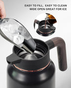 Carafes for Hot Liquids 51 oz - 12 Hour Stainless Steel Thermal Coffee Carafe-Insulated Coffee Carafes For Keeping Hot/Cold Coffee, Tea, Water, 1.5 Liter Beverage Dispenser(2 Black)