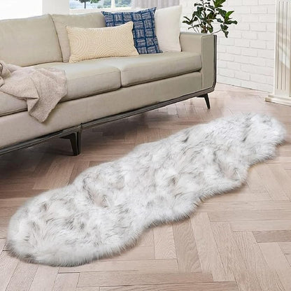 ORINOVA White and Grey Ultra Soft Faux Fur Shaggy Runner Rug 2x6 by ORINOVA