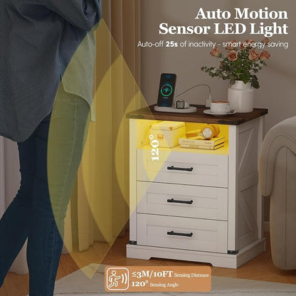 Turosur Night Stand with Charging Station 22" Large Farmhouse Nightstands with - Image 3
