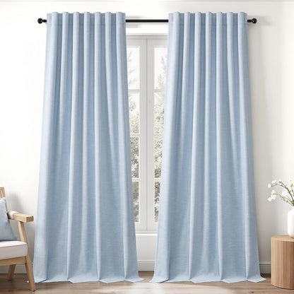 Topfinel Light Blue 120 Inch Blackout Linen Curtains 2 Panel Set by Topfinel