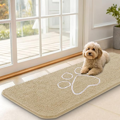 OLANLY Dog Door Mat for Muddy Paws 47x17, Paw Print Design Chenille Mud Mat | by OLANLY