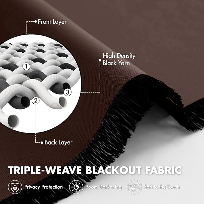 MIULEE Set of 4 Dark Brown 45 Inch Short Blackout Kitchen Window Curtains | - Image 3