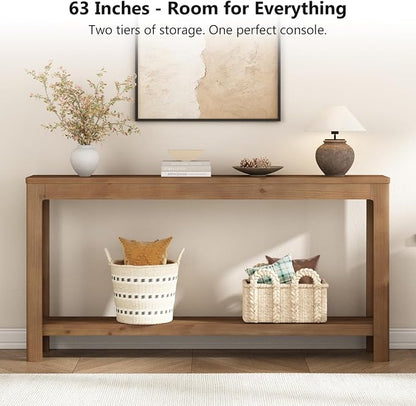 Solid Wood Console Table 63", Farmhouse Sofa Table - Image 8
