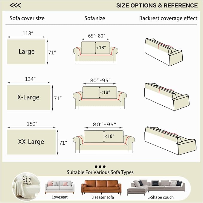 DREAMINGO Modern Minimalism Couch Cover Pets Loveseat Protector Cream White - Image 2