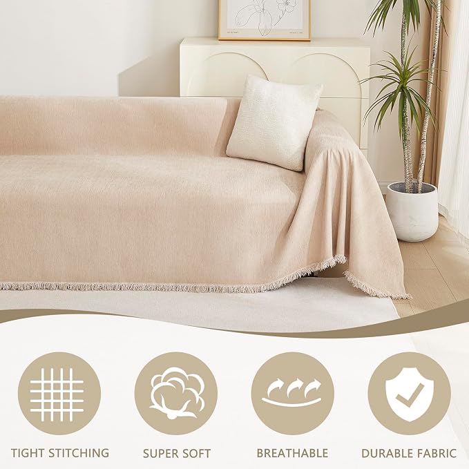 MYSKY HOME Khaki Sectional Sofa Covers Chenille Couch Cover - Image 2