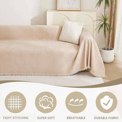 MYSKY HOME Khaki Sectional Sofa Covers Chenille Couch Cover - Image 2