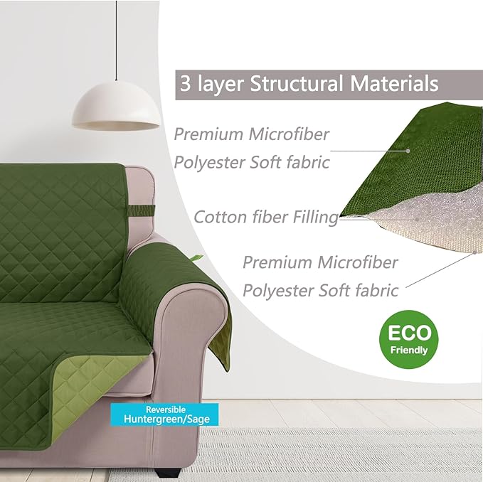 U-NICE HOME Reversible Oversized 28''Chair Covers, Huntergreen/Sage | Armchair - Image 5