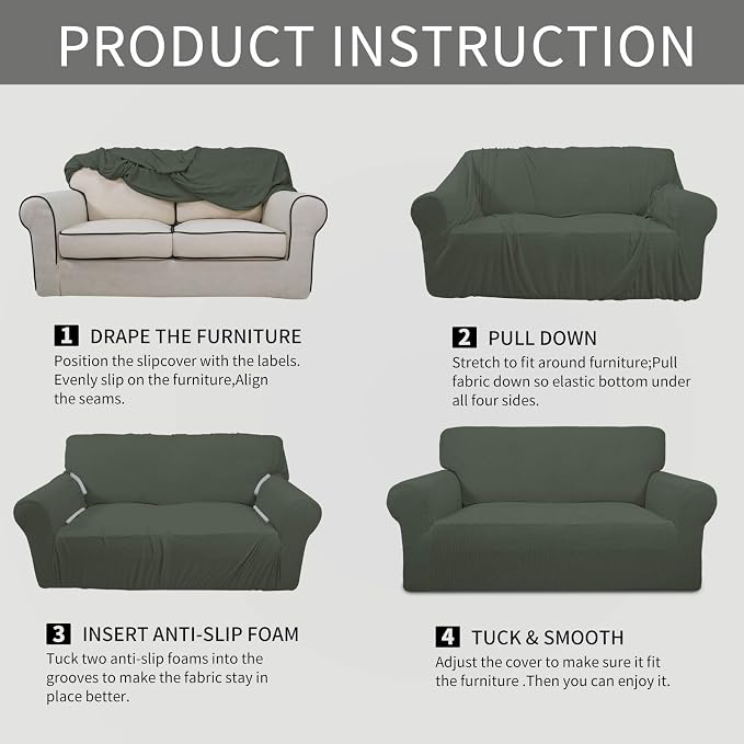 Easy-Going Stretch 4 Seater Oversized Sofa Couch Cover Olive Green | 1-Piece - Image 5