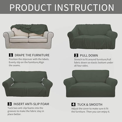 Easy-Going Stretch 4 Seater Oversized Sofa Couch Cover Olive Green | 1-Piece - Image 5