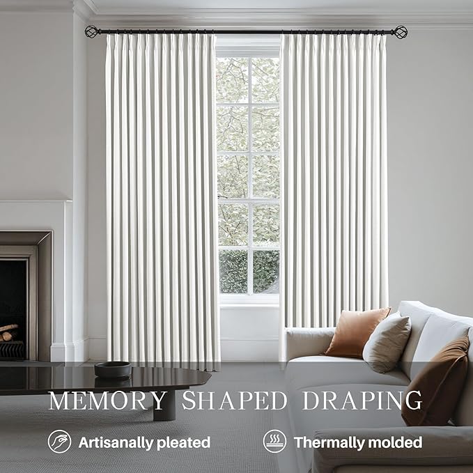 Pinch Pleated Linen Curtains 100% Blackout 102 Inches Long - Image 3