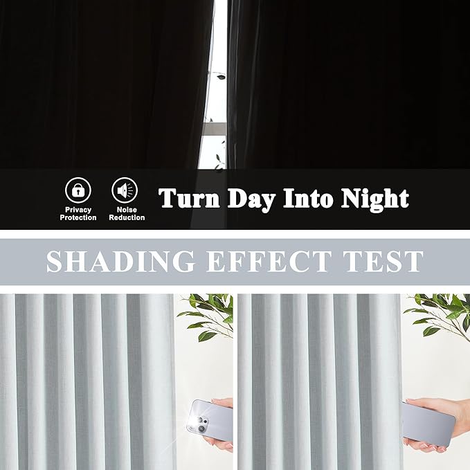 Vision Home Blue Gray Pinch Pleated Full Blackout Curtains Linen Blended Room - Image 5