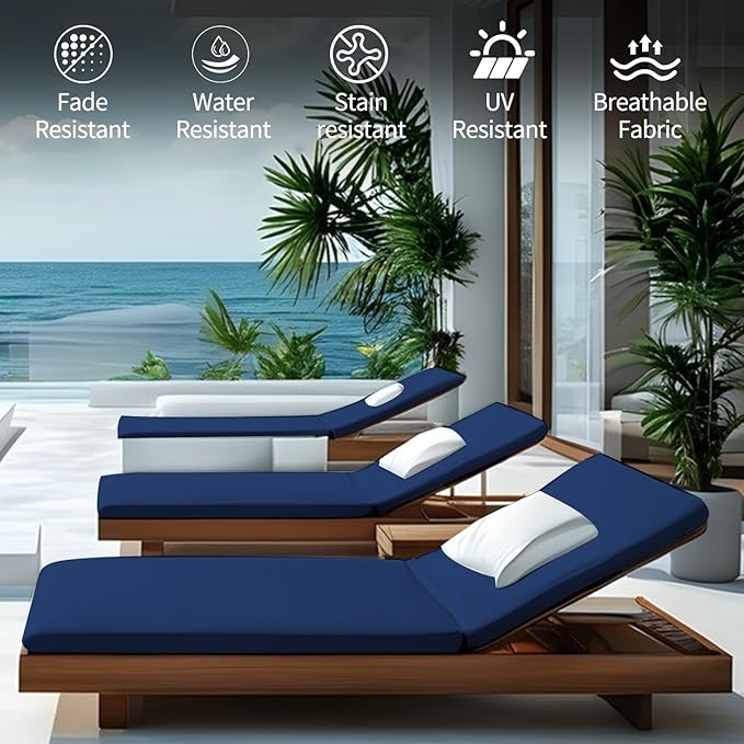 Outdoor Chaise Lounge Cushions for Patio, Waterproof Replacement Seat Cushions - Image 2
