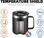 ALOUFEA 12oz Stainless Steel Insulated Coffee Mug with Handle, Double Wall Vacuum Travel Mug, Tumbler Cup with Sliding Lid, Black
