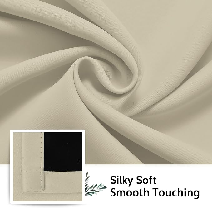 SimpleHome Light Cream 100% Blackout Curtains Room Darkening Living Room 84 | - Image 7