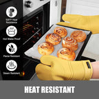 Rorecay Oven Mitts and Pot Holders Sets 6pcs, Extra Long Kitchen Silicone Oven Gloves Heat Resistant 500 Degrees Non-Slip Potholders Hot Pads for Baking Cooking, Quilted Liner, Samoan Sun