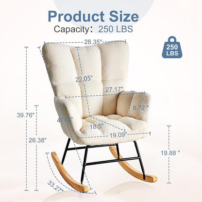 DUMOS Rocking Chair with High Backrest, Nursery Teddy Upholstered Indoor - Image 2