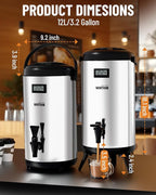 WantJoin Insulated Beverage Dispenser-75 Cup Hot&Cold water Urn for Catering-Stainless Steel Premium 12 L/3.2 Gallon Hot Drink Dispenser with Spigot for Coffee & Hot tea,Cold Milk,Water,Juice(Silver)