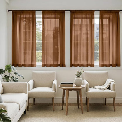 MIULEE Dark Brown Sheer Curtains 63 Inches Long 4 Panels 42 x 63 Inches | Light by MIULEE