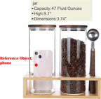 KKC HOME ACCENTS Clear Glass Food Storage Canisters with Airtight Wooden Lids and Scoops,Air Tight Sealed Glass Canisters with Spoons for Ground Coffee and Beans,Loose Tea,Flour,Sugar,47 Fl oz