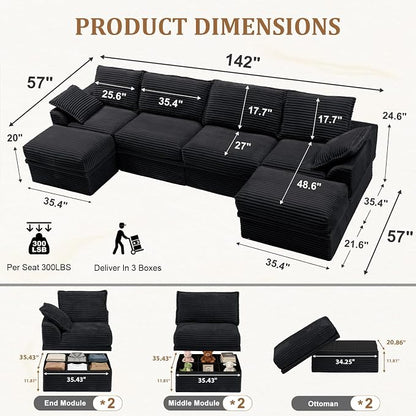 Upgrade Boneless Couch with Storage, Extra Deep&High Seat Modular Sectional - Image 3
